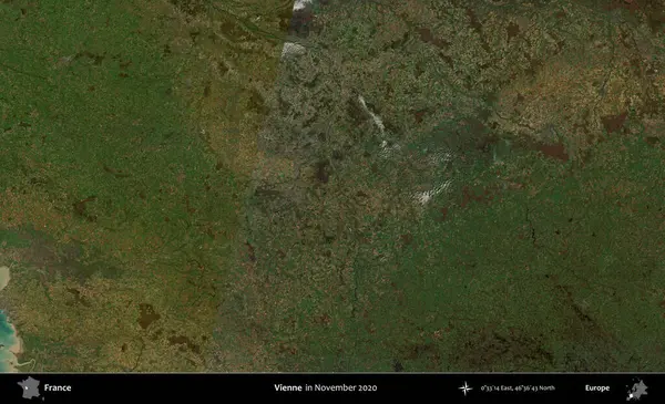 Vienne. Copernicus Sentinel 'in Kasım 2020' de çekilmiş uydu görüntüsü üzerine Fransa 'nın idari bölgesi.