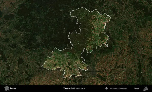 Vierzon. Fransa 'nın idari alanı, Ekim 2024' te çekilen Kopernik Nöbetçi karolarından oluşan koyu renkli bir uydu görüntüsü üzerinde vurgulandı ve özetlendi.