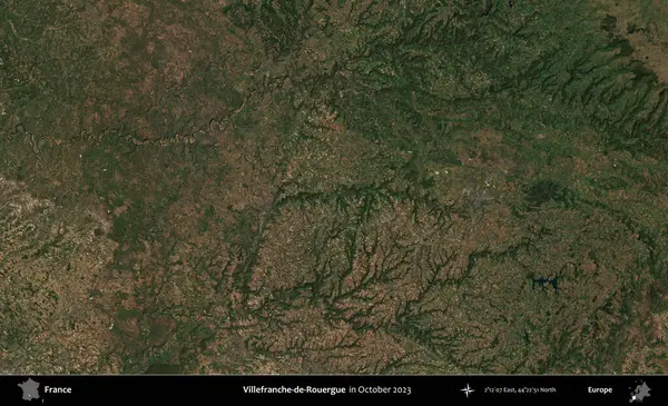 Villefranche-de-Rouergue 'da. Copernicus Sentinel 'in Ekim 2023' te çekilmiş uydu görüntüsü üzerine Fransa 'nın idari bölgesi.