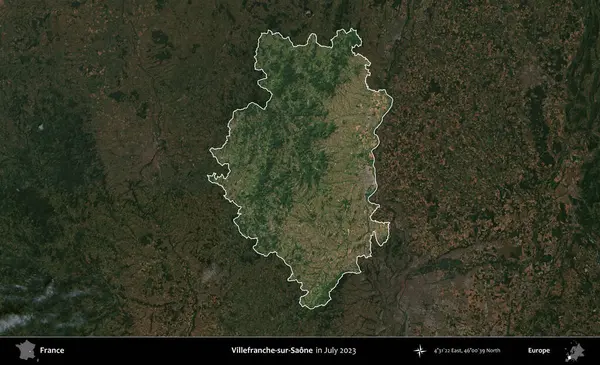 Villefranche-sur-Saone. Fransa 'nın idari alanı, Temmuz 2023' te çekilen Kopernik Nöbetçi karolarından oluşan koyu renkli bir uydu görüntüsüyle vurgulandı ve özetlendi.