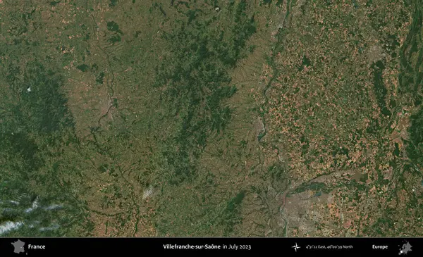 Villefranche-sur-Saone. Copernicus Sentinel 'in Temmuz 2023' te çekilmiş uydu görüntüsü üzerine Fransa 'nın idari bölgesi.