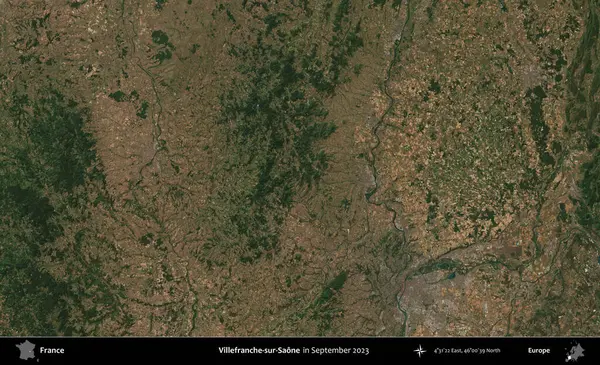Villefranche-sur-Saone. Copernicus Sentinel 'in Eylül 2023' te çekilmiş uydu görüntüsü üzerine Fransa 'nın idari bölgesi.