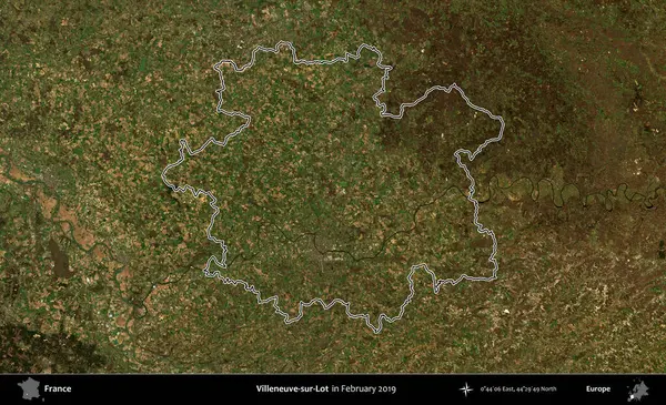 Villeneuve-sur-Lot. Copernicus Sentinel 'in Şubat 2019' da çekilen uydu görüntüsünde Fransa 'nın idari bölgesinin ana hatları belirlendi.
