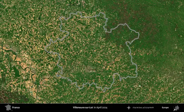 Villeneuve-sur-Lot. Nisan 2024 'te çekilen Copernicus Sentinel karolarından oluşan bir uydu görüntüsünde Fransa' nın idari bölgesinin ana hatlarını çizdim.