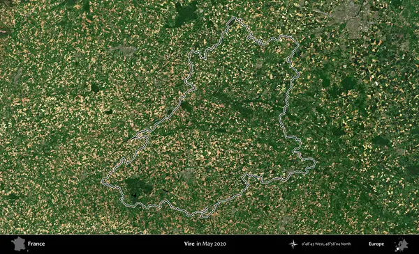Vire. Mayıs 2020 'de çekilen Copernicus Sentinel karolarından oluşan bir uydu görüntüsünde Fransa' nın idari bölgesinin ana hatları belirlendi.