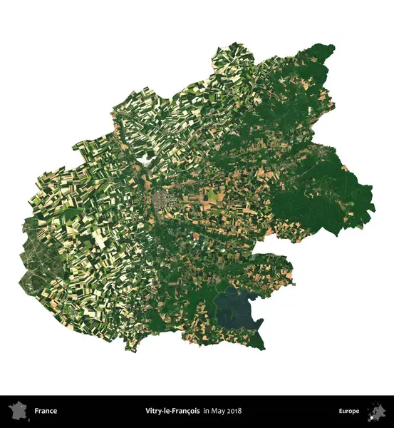 Vitry-le-Francois. Fransa 'nın idari bölgesi, Mayıs 2018' de çekilen Kopernik Nöbetçi karolarından oluşan bir uydu görüntüsüyle beyaza izole edildi.