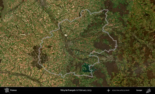 Vitry-le-Francois. Copernicus Sentinel 'in Şubat 2023' te çekilen uydu görüntüsünde Fransa 'nın idari bölgesinin ana hatları belirlendi.