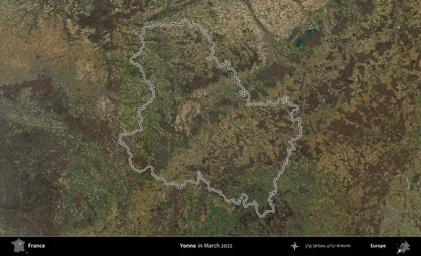 Yonne. Mart 2022 'de çekilen Copernicus Sentinel karolarından oluşan bir uydu görüntüsünde Fransa' nın idari bölgesinin ana hatları belirlendi.