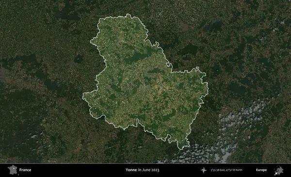 Yonne. Fransa 'nın idari alanı, Haziran 2023' te çekilen Kopernik Nöbetçi karolarından oluşan koyu renkli bir uydu görüntüsüyle vurgulandı ve özetlendi.