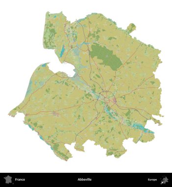 Abbeville 'de. Fransa 'nın idari bölgesi bir OpenStreetMap İnsani Harita stili haritasında beyaza izole edildi