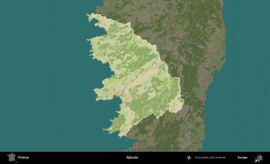 Ajaccio. Fransa 'nın idari alanı karanlık bir OpenStreetMap İnsani Haritası' na vurgulandı ve özetlendi