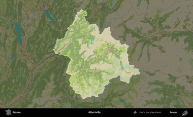 Albertville 'de. Fransa 'nın idari alanı karanlık bir OpenStreetMap İnsani Haritası' na vurgulandı ve özetlendi