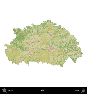 Albi. Fransa 'nın idari bölgesi bir OpenStreetMap İnsani Harita stili haritasında beyaza izole edildi