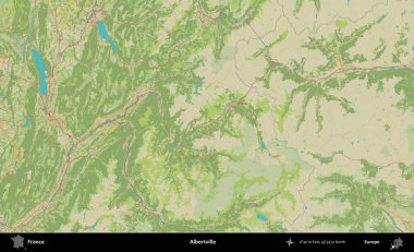Albertville 'de. OpenStreetMap İnsani Yardım Stili Haritasında Fransa 'nın idari alanı