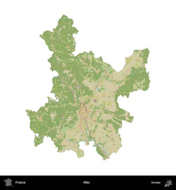 Ales. Fransa 'nın idari bölgesi bir OpenStreetMap İnsani Harita stili haritasında beyaza izole edildi