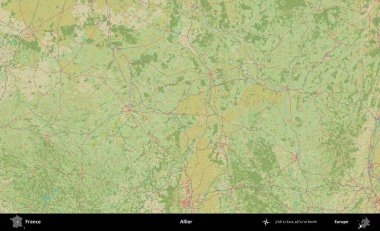 Allier. OpenStreetMap İnsani Yardım Stili Haritasında Fransa 'nın idari alanı