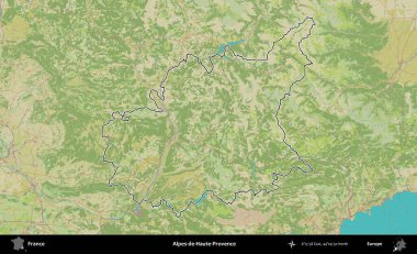 Alpes-de-Haute-Provence. OpenStreetMap İnsani Haritada Fransa 'nın idari alanının ana hatları