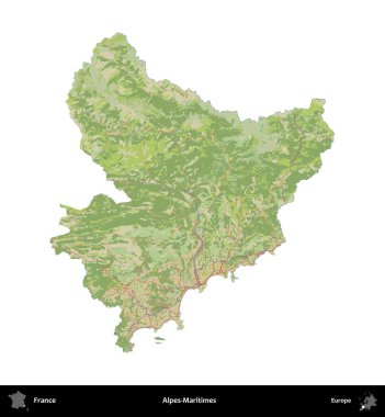 Alpes-Maritimes. Fransa 'nın idari bölgesi bir OpenStreetMap İnsani Harita stili haritasında beyaza izole edildi
