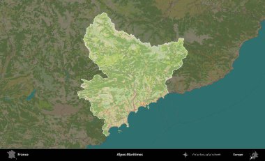 Alpes-Maritimes. Fransa 'nın idari alanı karanlık bir OpenStreetMap İnsani Haritası' na vurgulandı ve özetlendi