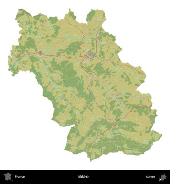 Altkirch. Fransa 'nın idari bölgesi bir OpenStreetMap İnsani Harita stili haritasında beyaza izole edildi