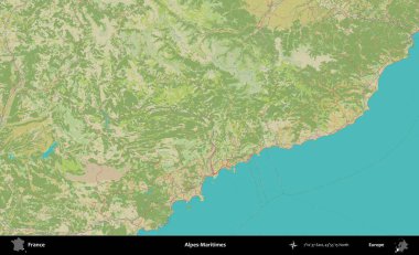 Alpes-Maritimes. OpenStreetMap İnsani Yardım Stili Haritasında Fransa 'nın idari alanı