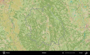 Ambert. OpenStreetMap İnsani Haritada Fransa 'nın idari alanının ana hatları
