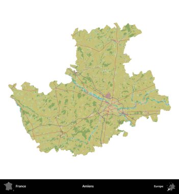 Amiens. Fransa 'nın idari bölgesi bir OpenStreetMap İnsani Harita stili haritasında beyaza izole edildi