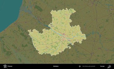 Amiens. Fransa 'nın idari alanı karanlık bir OpenStreetMap İnsani Haritası' na vurgulandı ve özetlendi