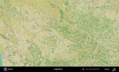 Angoume. OpenStreetMap İnsani Yardım Stili Haritasında Fransa 'nın idari alanı