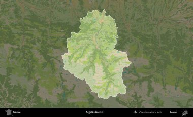 Argeles-Gazost. Fransa 'nın idari alanı karanlık bir OpenStreetMap İnsani Haritası' na vurgulandı ve özetlendi