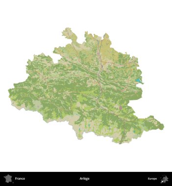 Ariege. Fransa 'nın idari bölgesi bir OpenStreetMap İnsani Harita stili haritasında beyaza izole edildi