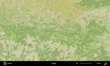 Ariege. OpenStreetMap İnsani Yardım Stili Haritasında Fransa 'nın idari alanı