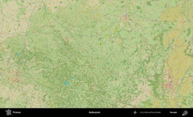 Aubusson. OpenStreetMap İnsani Yardım Stili Haritasında Fransa 'nın idari alanı