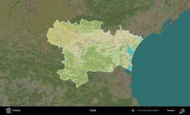 Aude. Fransa 'nın idari alanı karanlık bir OpenStreetMap İnsani Haritası' na vurgulandı ve özetlendi