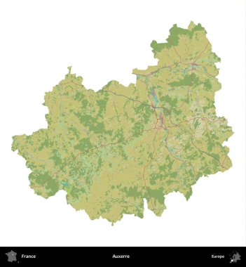 Auxerre. Fransa 'nın idari bölgesi bir OpenStreetMap İnsani Harita stili haritasında beyaza izole edildi