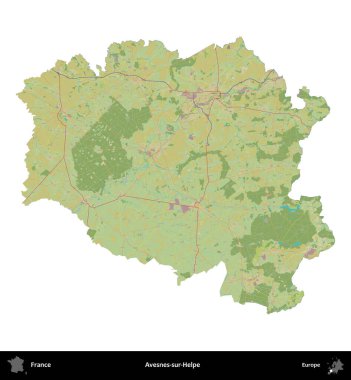 Avesnes-sur-Helpe. Fransa 'nın idari bölgesi bir OpenStreetMap İnsani Harita stili haritasında beyaza izole edildi
