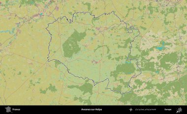 Avesnes-sur-Helpe. OpenStreetMap İnsani Haritada Fransa 'nın idari alanının ana hatları