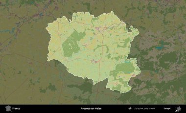 Avesnes-sur-Helpe. Fransa 'nın idari alanı karanlık bir OpenStreetMap İnsani Haritası' na vurgulandı ve özetlendi