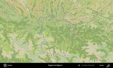 Bagneres-de-Bigorre. OpenStreetMap İnsani Haritada Fransa 'nın idari alanının ana hatları