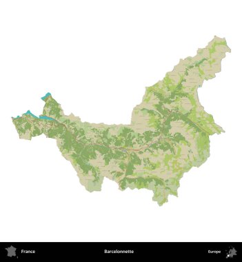 Barcelonnette. Fransa 'nın idari bölgesi bir OpenStreetMap İnsani Harita stili haritasında beyaza izole edildi
