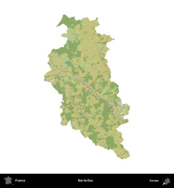 Bar-le-Duc. Fransa 'nın idari bölgesi bir OpenStreetMap İnsani Harita stili haritasında beyaza izole edildi