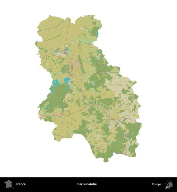 Bar-sur-Aube. Fransa 'nın idari bölgesi bir OpenStreetMap İnsani Harita stili haritasında beyaza izole edildi
