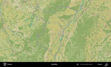 Bas-Rhin. OpenStreetMap İnsani Haritada Fransa 'nın idari alanının ana hatları