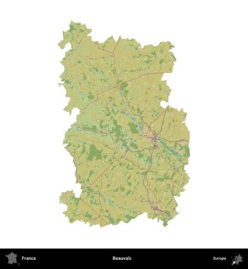 Beauvais. Fransa 'nın idari bölgesi bir OpenStreetMap İnsani Harita stili haritasında beyaza izole edildi