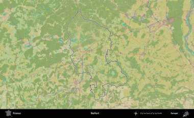 Belfort. OpenStreetMap İnsani Haritada Fransa 'nın idari alanının ana hatları