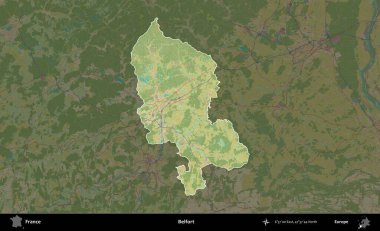 Belfort. Fransa 'nın idari alanı karanlık bir OpenStreetMap İnsani Haritası' na vurgulandı ve özetlendi