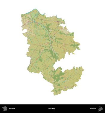 Bernay. Fransa 'nın idari bölgesi bir OpenStreetMap İnsani Harita stili haritasında beyaza izole edildi