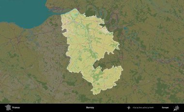 Bernay. Fransa 'nın idari alanı karanlık bir OpenStreetMap İnsani Haritası' na vurgulandı ve özetlendi