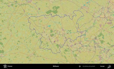 Bethune. OpenStreetMap İnsani Haritada Fransa 'nın idari alanının ana hatları