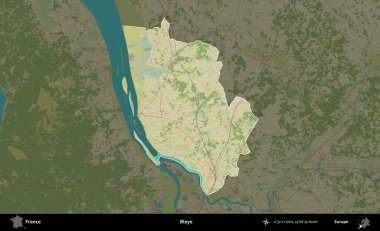 Blaye. Fransa 'nın idari alanı karanlık bir OpenStreetMap İnsani Haritası' na vurgulandı ve özetlendi